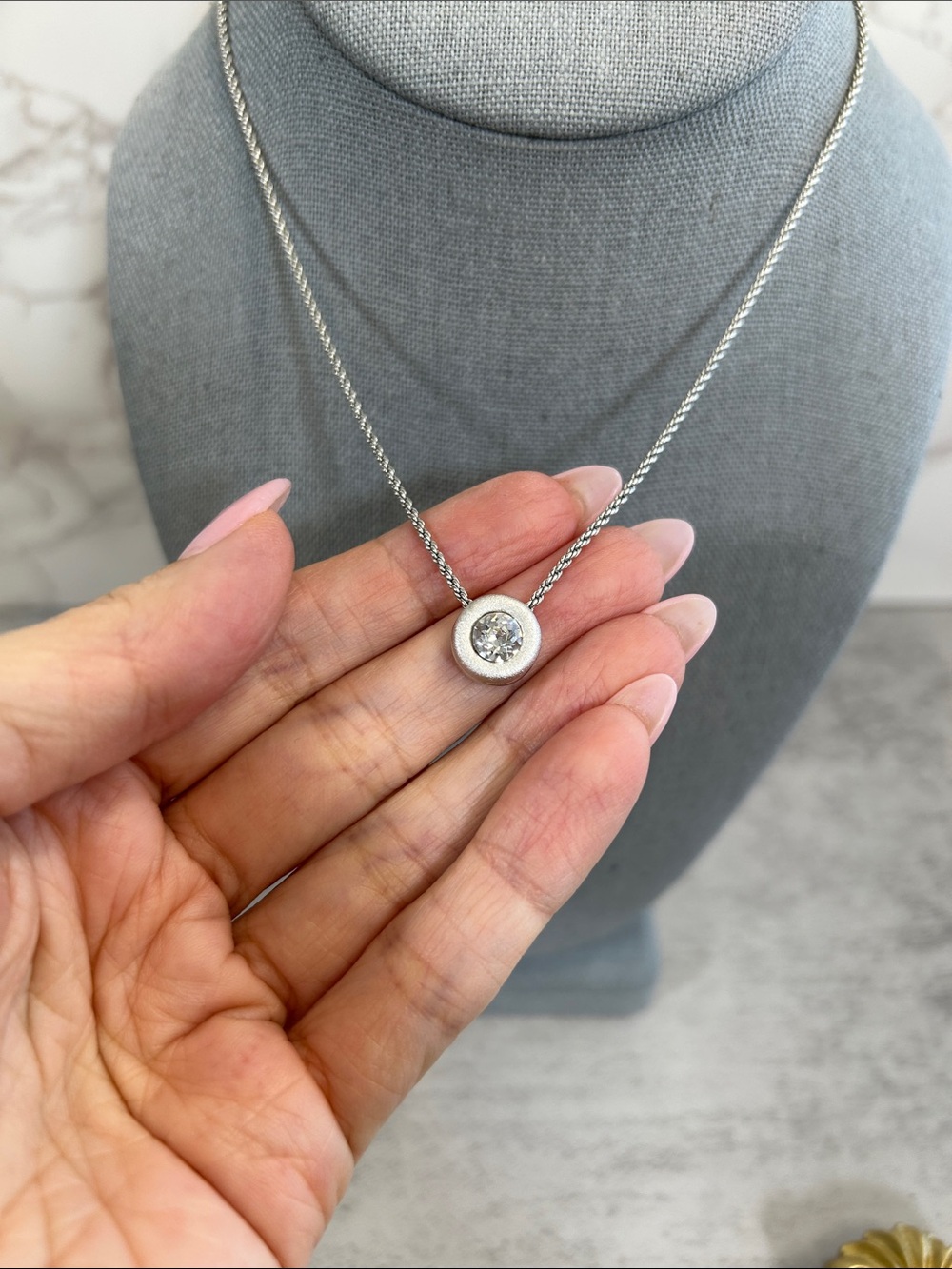 Swarovski Silver Halo Pendant Necklace with Clear Crystal